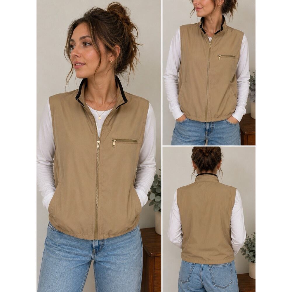 VTG 90s Donald Jewell Unisex Golf Fishing Utility Vest Tan Mesh Zip Front Size L